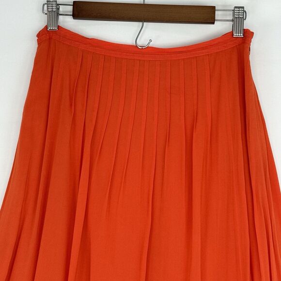 Ann Taylor Loft Pleated Long Maxi Skirt Orange Size 4 Lined - Picture 4 of 16